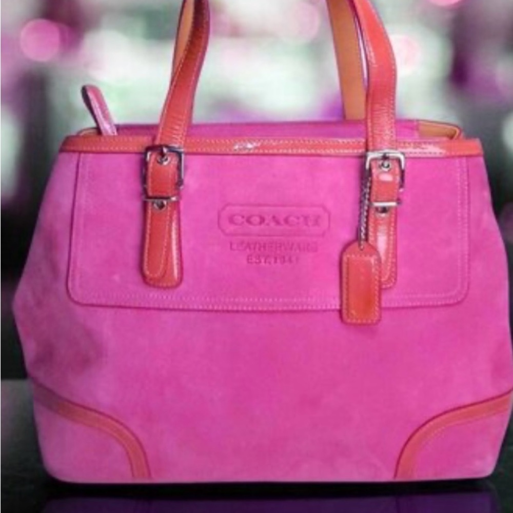 Coach Vibrant Pink and Orange Suede Tote